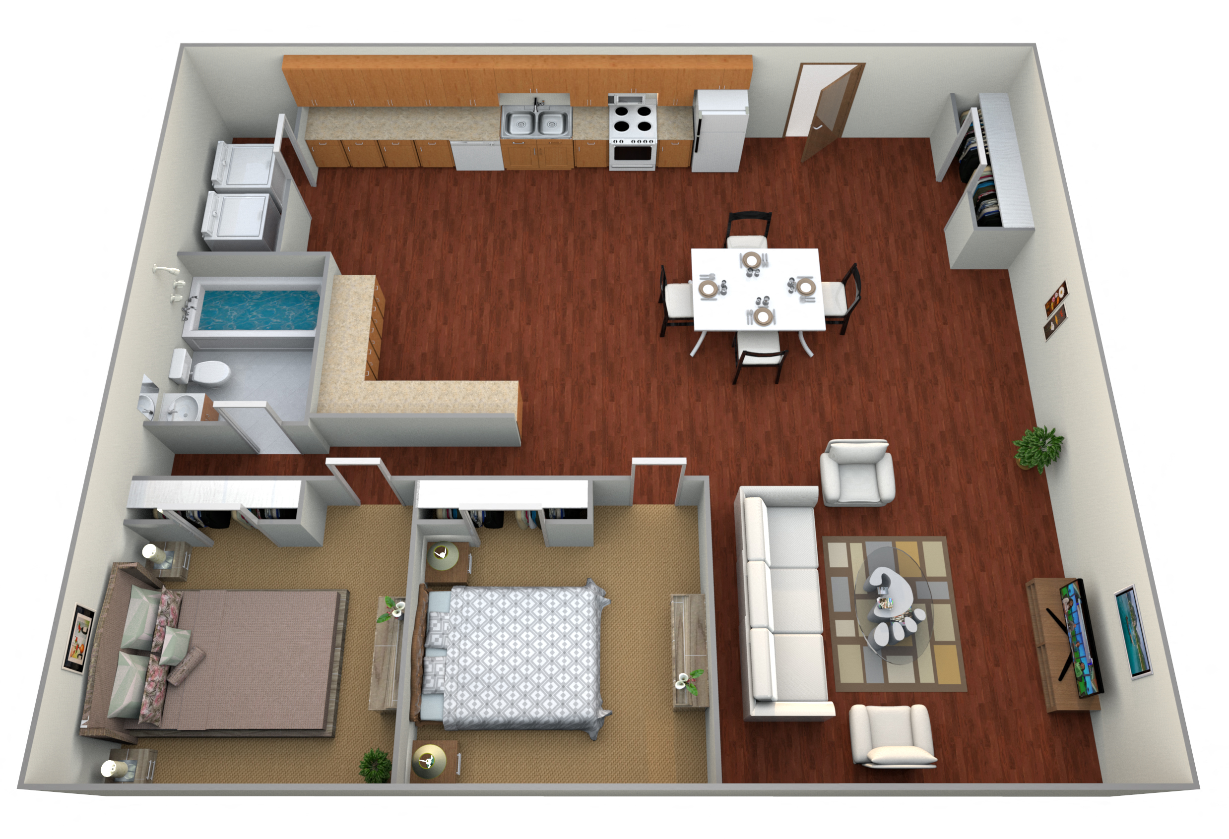 2 Bed 1 Bath Floor Plan at Boulder Ridge Apartments, Fargo, ND